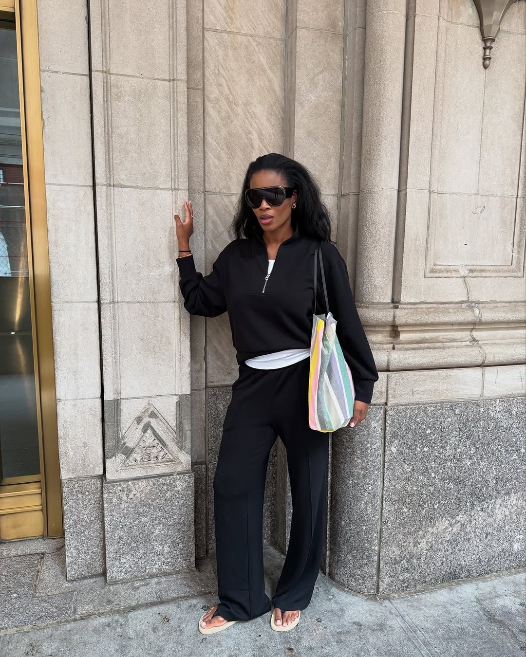 Black Wide Leg Sweatpants with Quarter-Zip — Cute Sweatpants Outfit Inspo