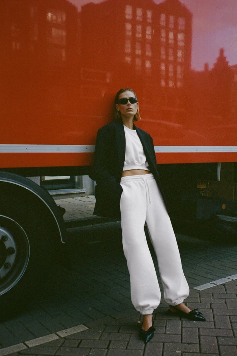 White Wide Leg Sweatpants with Oversized Blazer — Cute Sweatpants Outfit Inspo