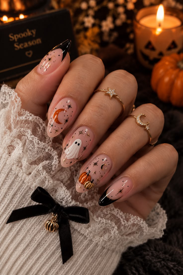 Clear Almond with Halloween French Tips Clear Almond with Halloween French Tips — Cute Trendy Nails