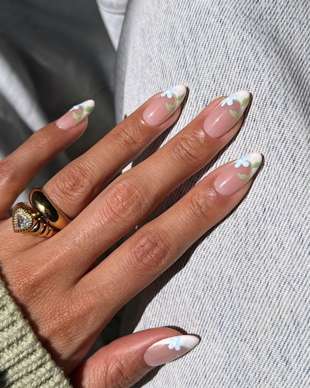 Long Almond Floral French Tips Long Almond Floral French Tips — Cute Trendy Nails