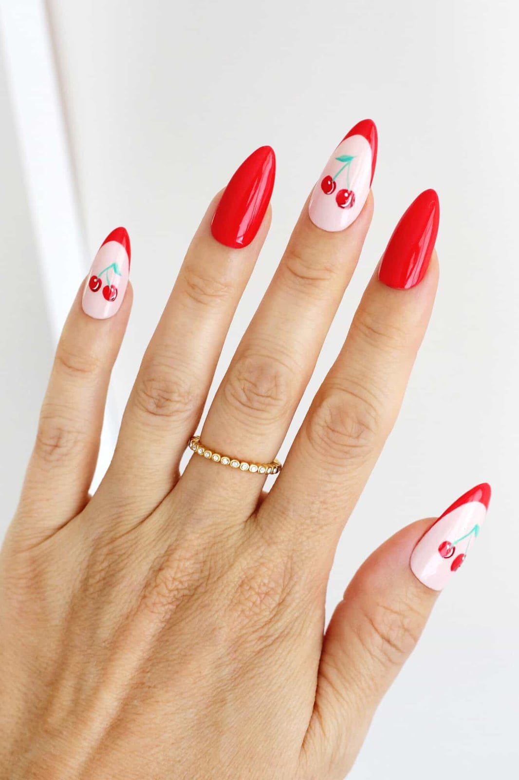 Long Stiletto Red French with Cherry Art Long Stiletto Red French with Cherry Art — Cute Trendy Nails
