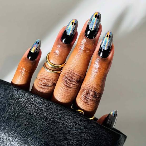 Long Stiletto Black Holographic Ghost Tips Long Stiletto Black Holographic Ghost Tips — Cute Trendy Nails
