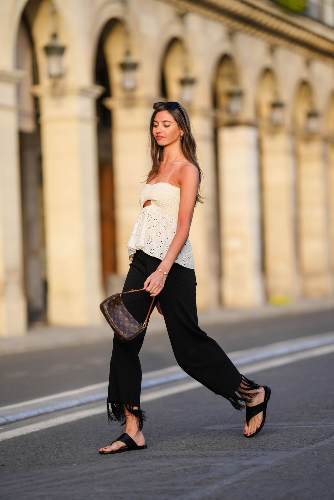 Eyelet Crop Top with Fringe Wide-Leg Trousers Eyelet Crop Top with Fringe Wide-Leg Trousers — Cute Unique Outfits