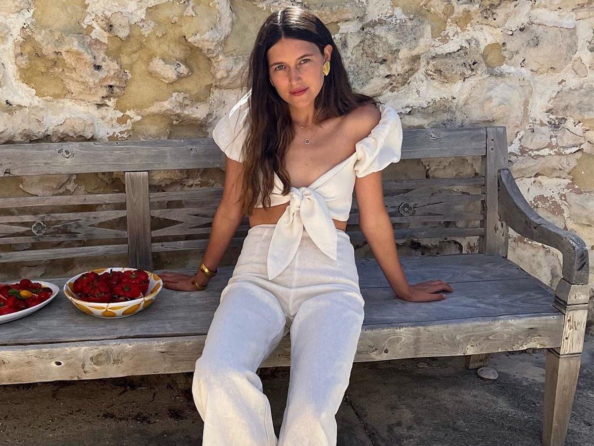 Tie-Front Puff Sleeve Top with Linen Trousers Tie-Front Puff Sleeve Top with Linen Trousers — Cute Unique Outfits