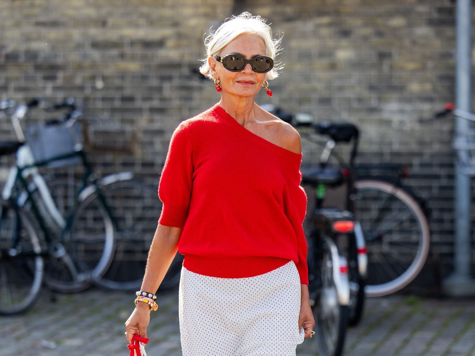 Red Off-Shoulder Sweater with Polka Dot Skirt Red Off-Shoulder Sweater with Polka Dot Skirt — Cute Unique Outfits