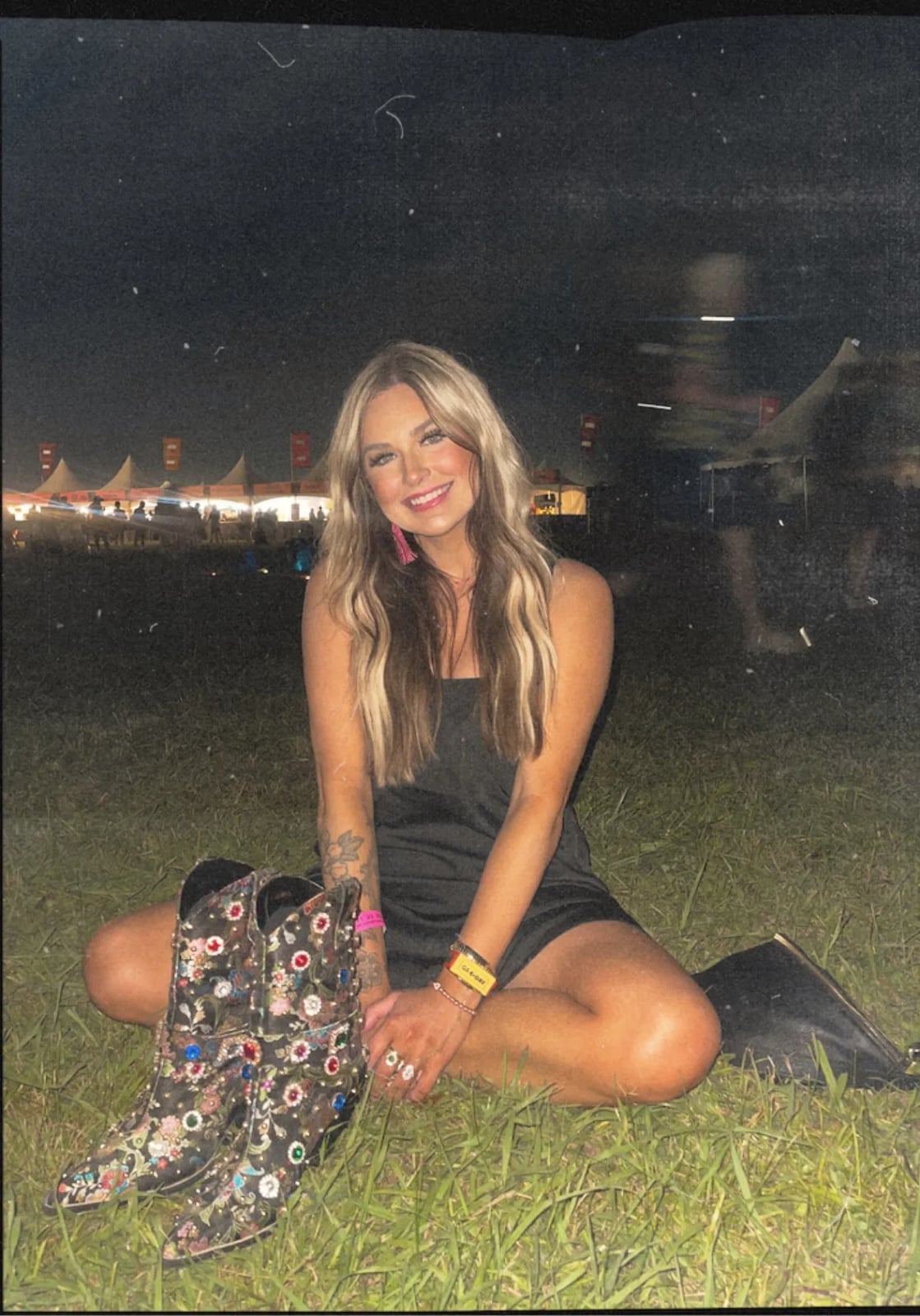 Black Slip Dress With Embellished Cowboy Boots Black Slip Dress With Embellished Cowboy Boots — Cute Unique Outfits