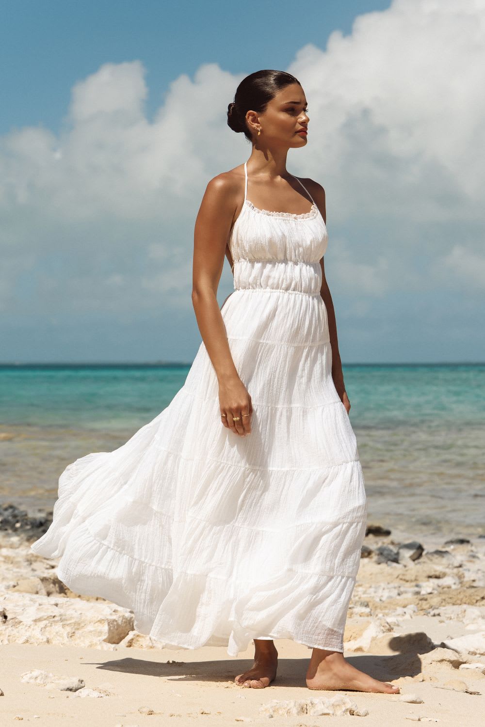 White Tiered Gauze Maxi Dress White Tiered Gauze Maxi Dress — Cute Unique Outfits