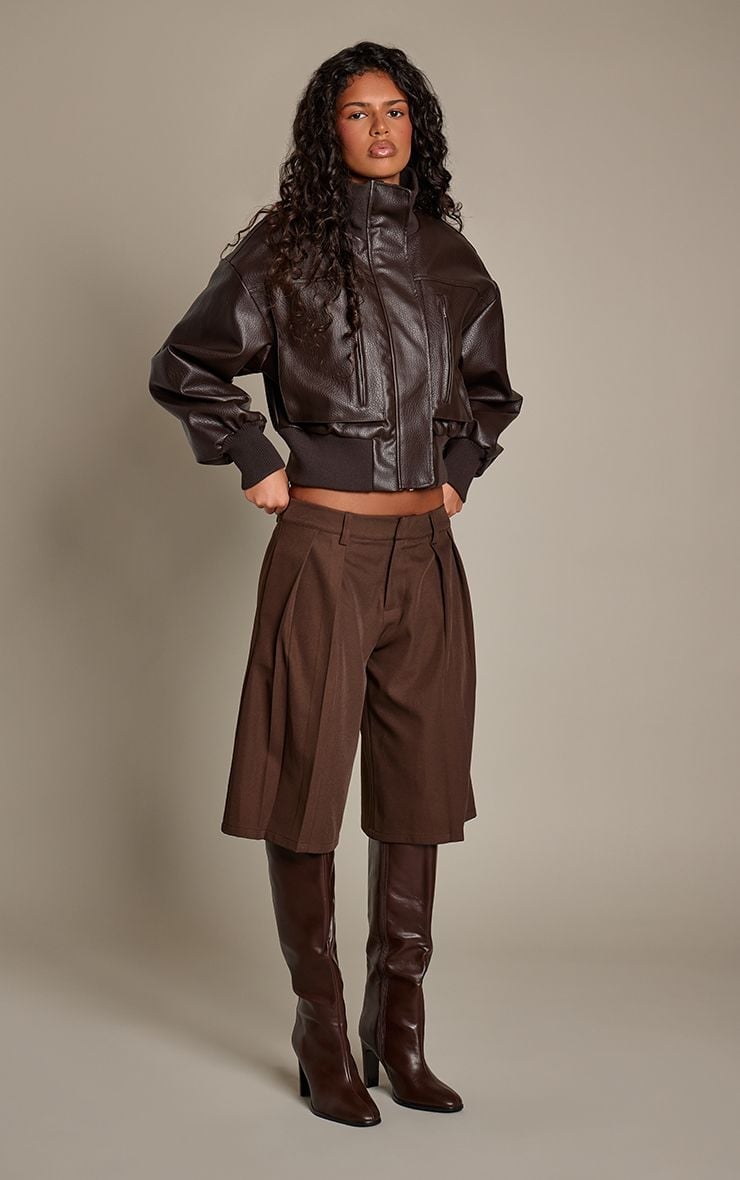 Cropped Faux Leather Bomber and Wide Culottes Cropped Faux Leather Bomber and Wide Culottes — Cute Unique Outfits