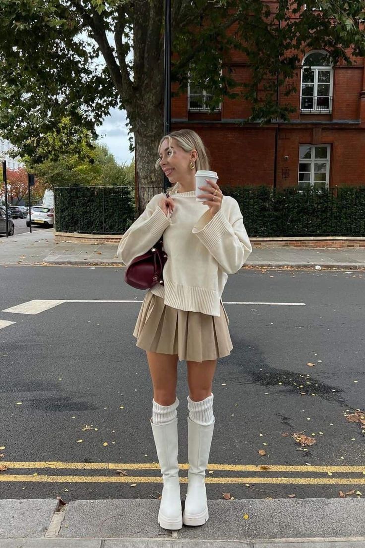 Oversized Knit Sweater with Pleated Mini Skirt Oversized Knit Sweater with Pleated Mini Skirt — Cute Unique Outfits