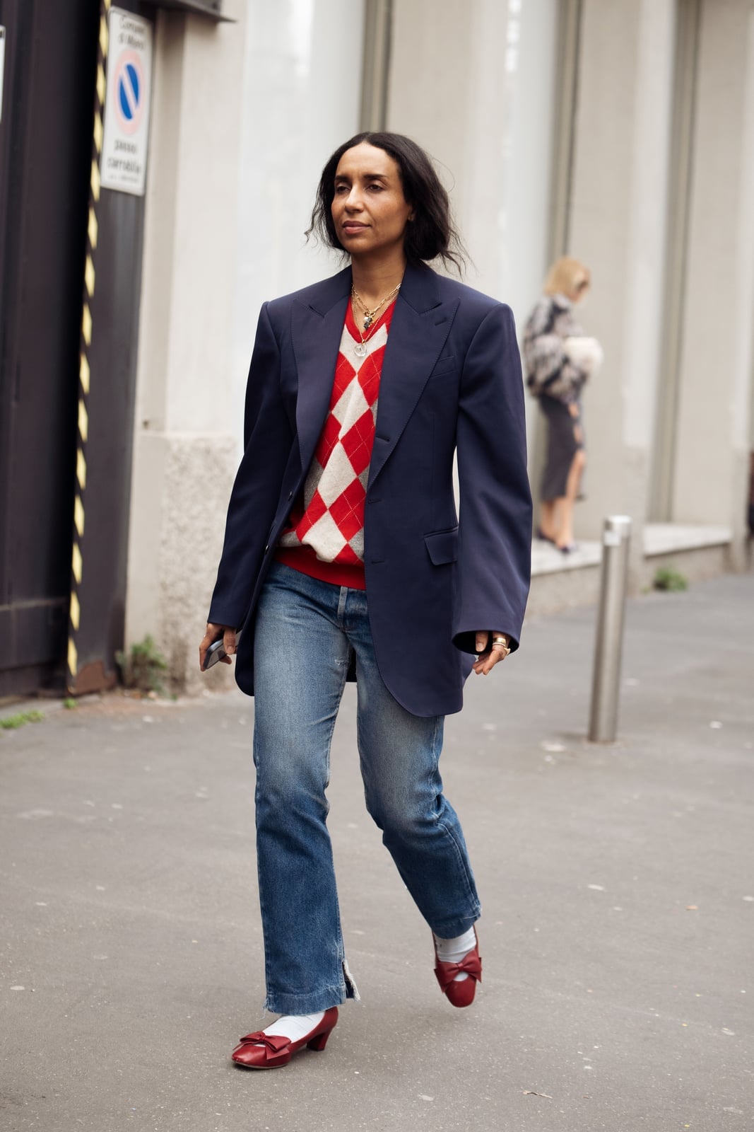 Navy Blazer Over Argyle Sweater with Jeans Navy Blazer Over Argyle Sweater with Jeans — Cute Unique Outfits