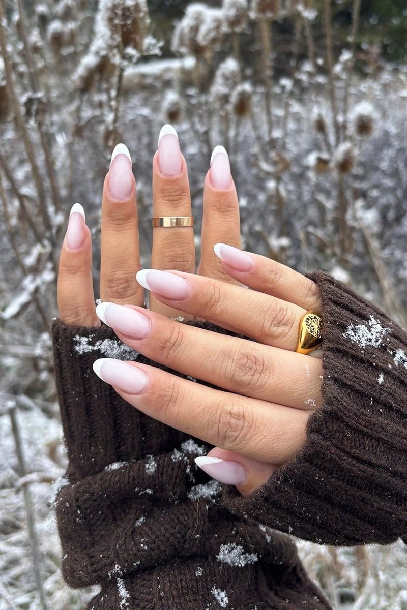 Long Almond Classic French Manicure Long Almond Classic French Manicure — Cute White Nails