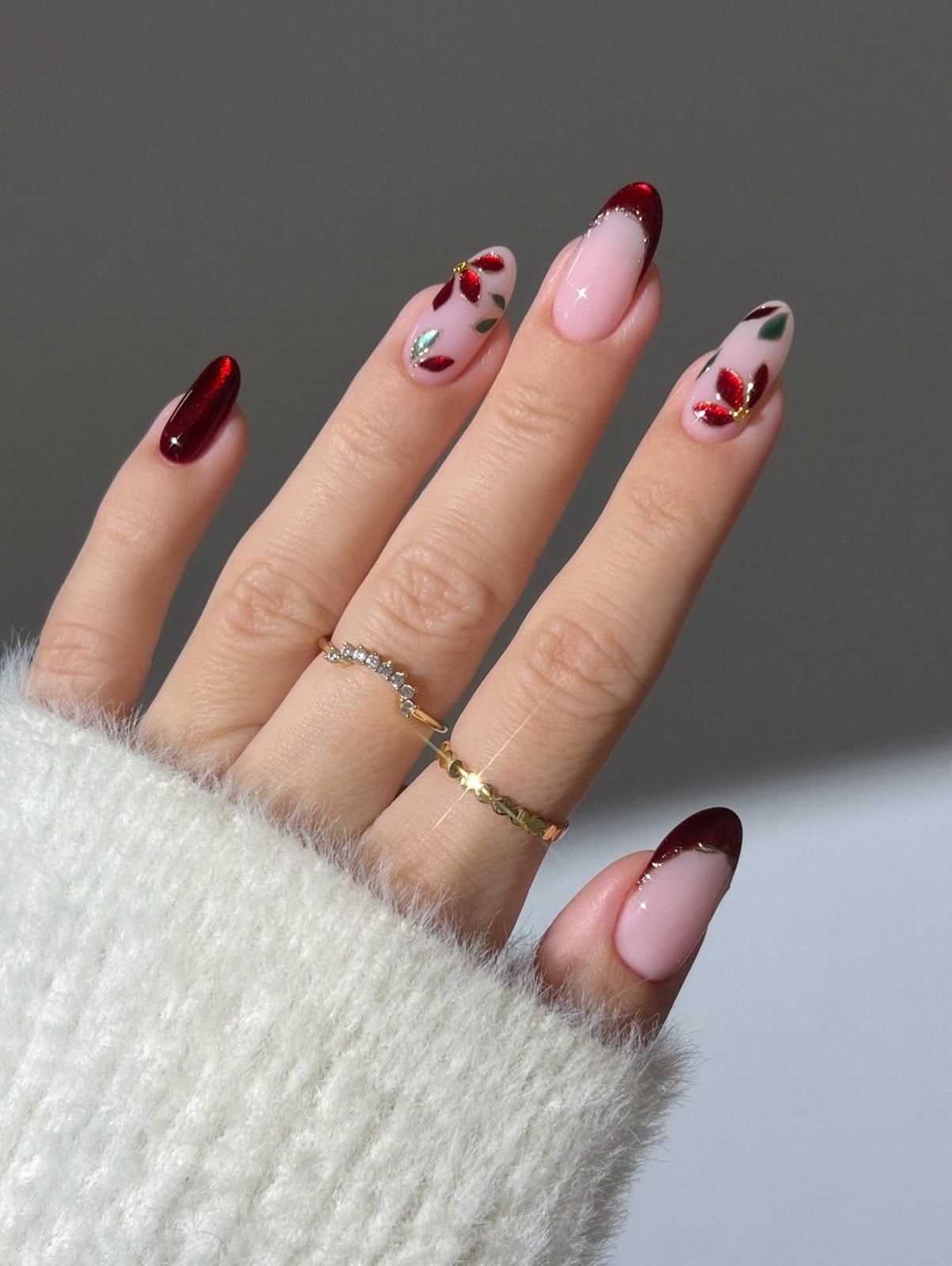 Burgundy Floral Accent Long Stiletto Nails, Low-Key Version Burgundy Floral Accent Long Stiletto Nails, Low-Key Version — Cute Wine Nails