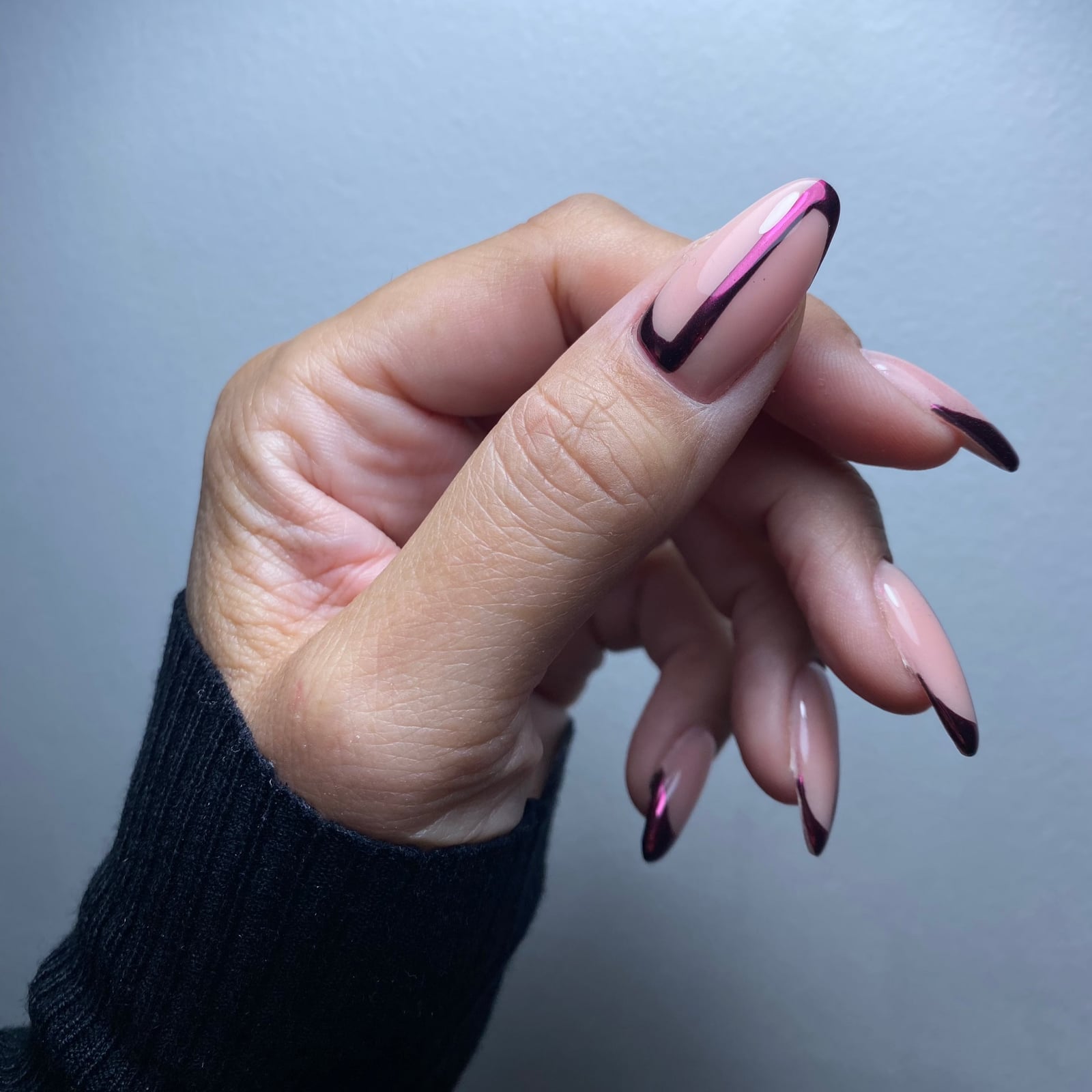 Long Almond Burgundy Abstract Line Nails Long Almond Burgundy Abstract Line Nails — Cute Wine Nails