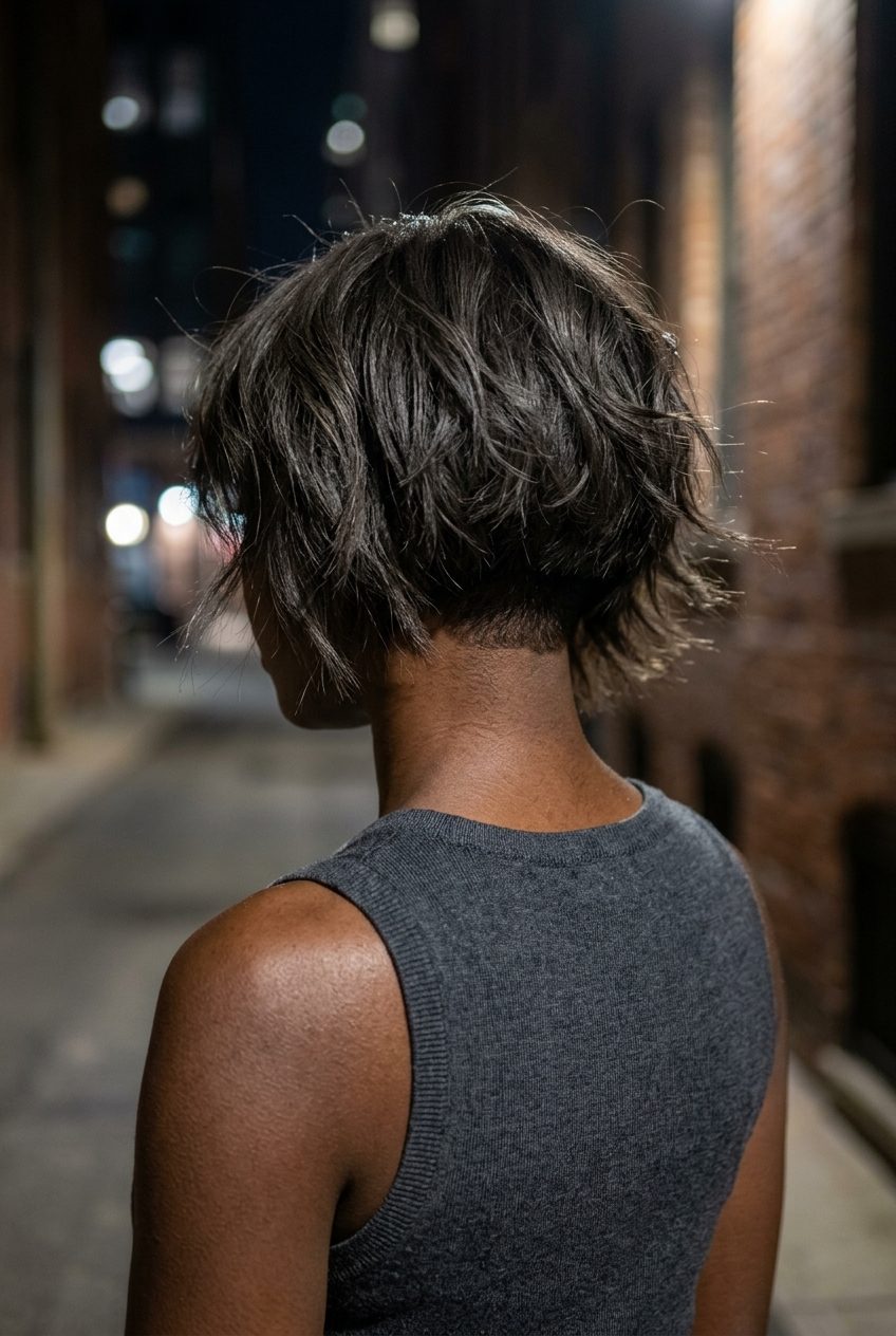 Edgy Dark Bob 2026: Punk Rock Summer Style medium bob haircut with dark brunette, cool ash undertones, and undercut for summer