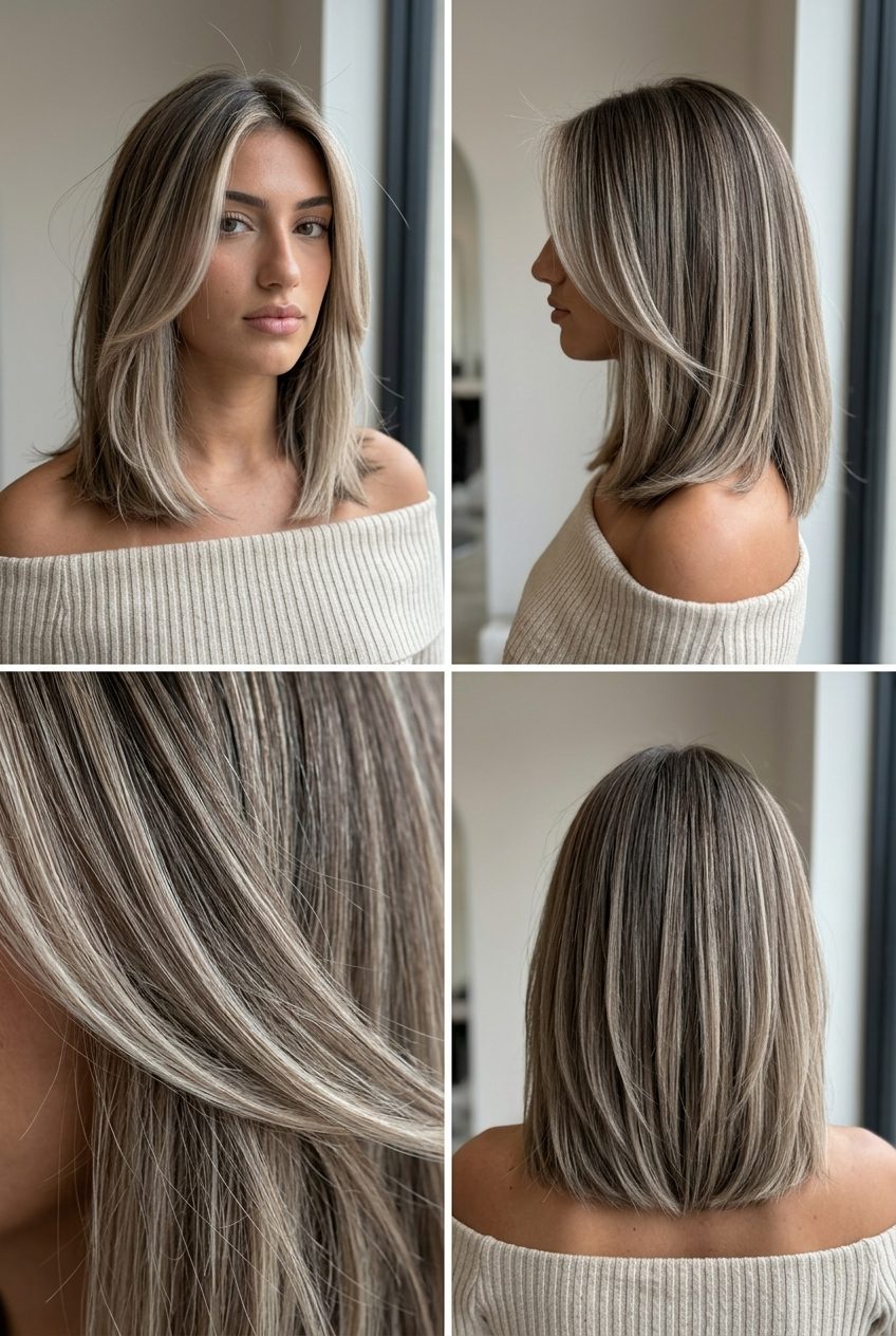 Bohemian Ash Blonde Reverse Balayage 2026 long ash blonde hair color with deep ash blonde base and lighter ash blonde pieces, reverse balayage, no fringe — bohemian