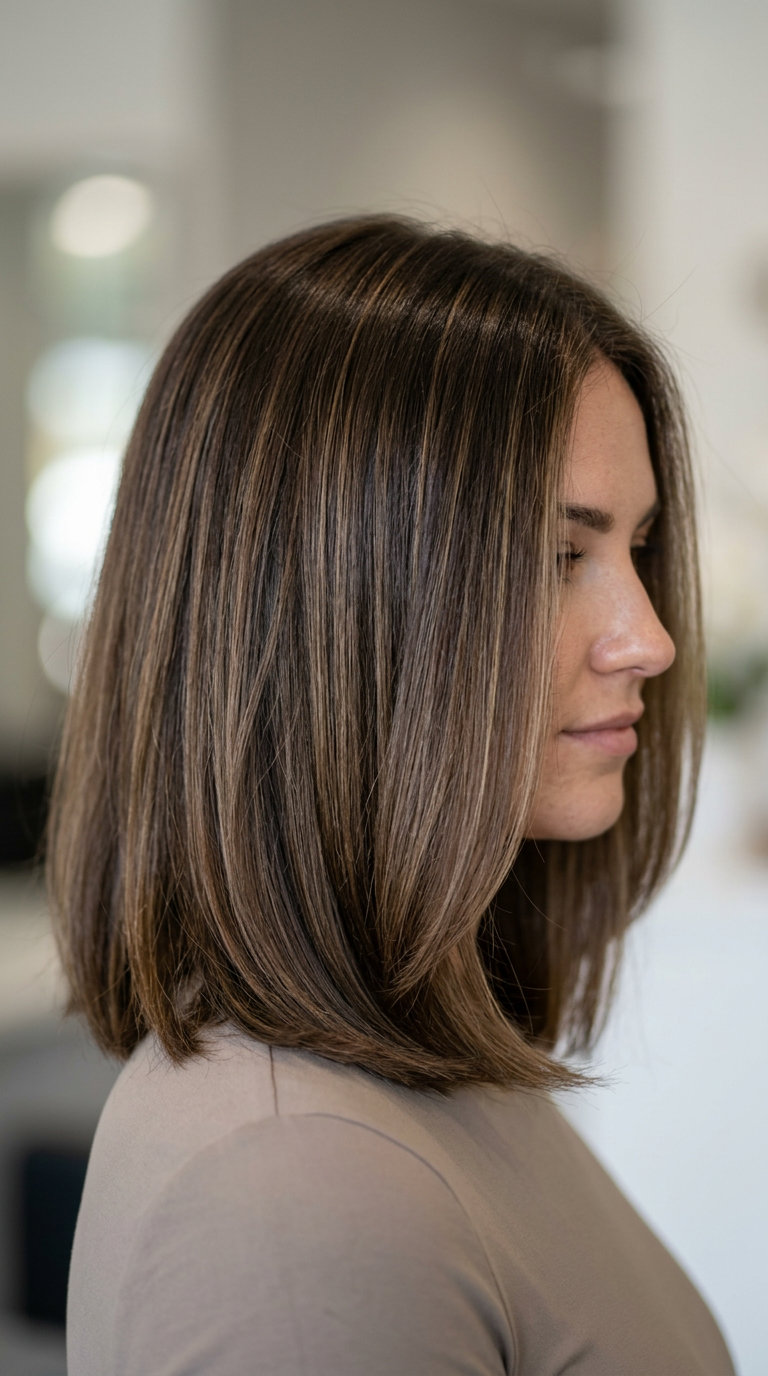 Dimensional Brunette Air Touch Balayage 2026 long dimensional brunette air touch balayage with caramel lowlights, mocha lowlights — refined daily wear