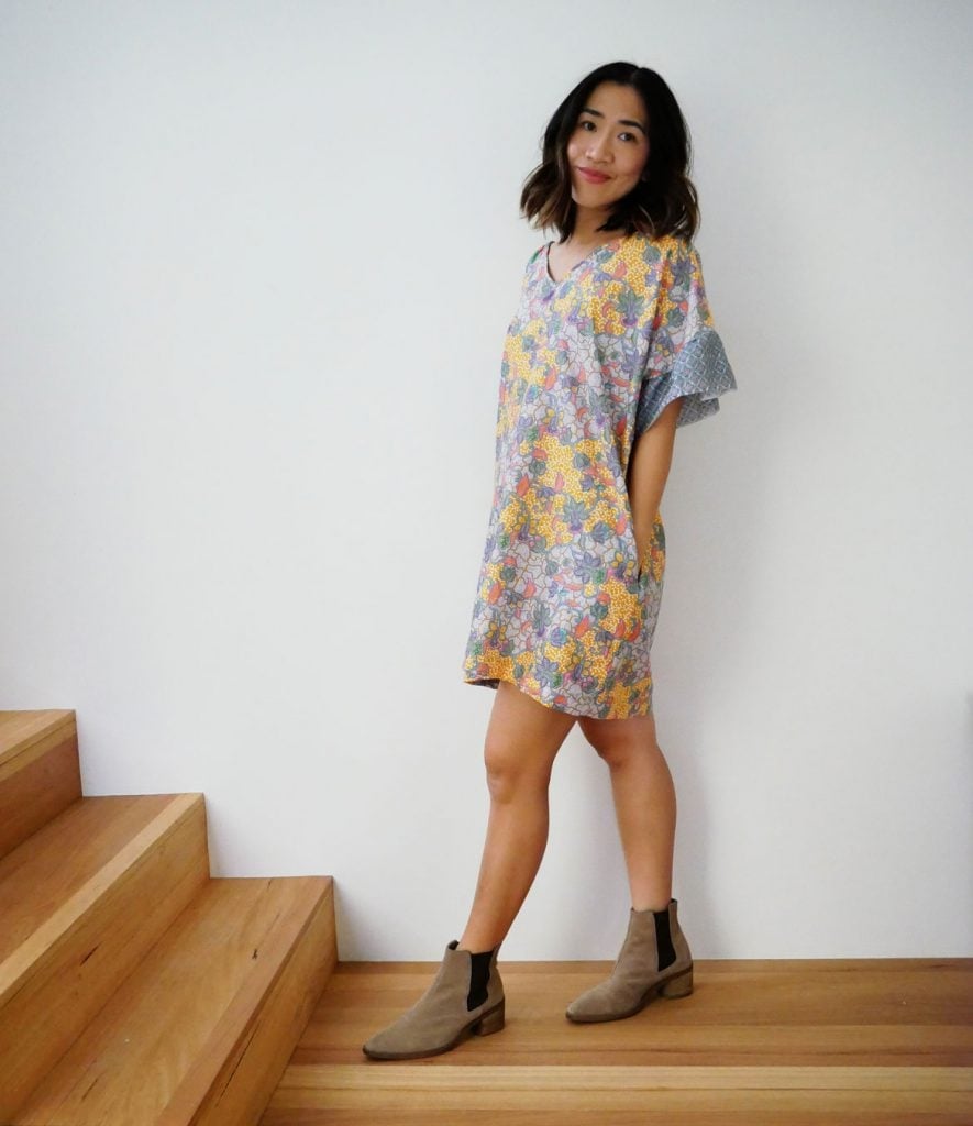 Multicolor Floral Print Shift Dress with Ruffle Sleeves Multicolor Floral Print Shift Dress with Ruffle Sleeves — DIY Dress Designs