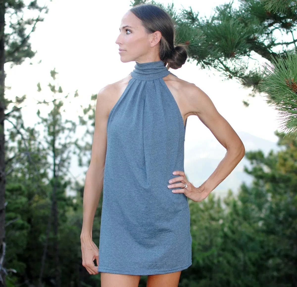 Grey Sleeveless Halter Neck Shift Dress Grey Sleeveless Halter Neck Shift Dress — DIY Dress Designs