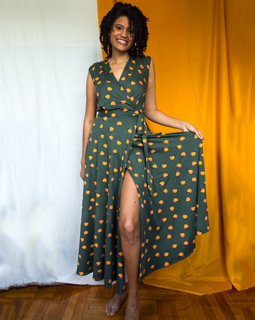Dark Green Polka Dot Wrap Dress with High Slit Dark Green Polka Dot Wrap Dress with High Slit — DIY Dress Designs