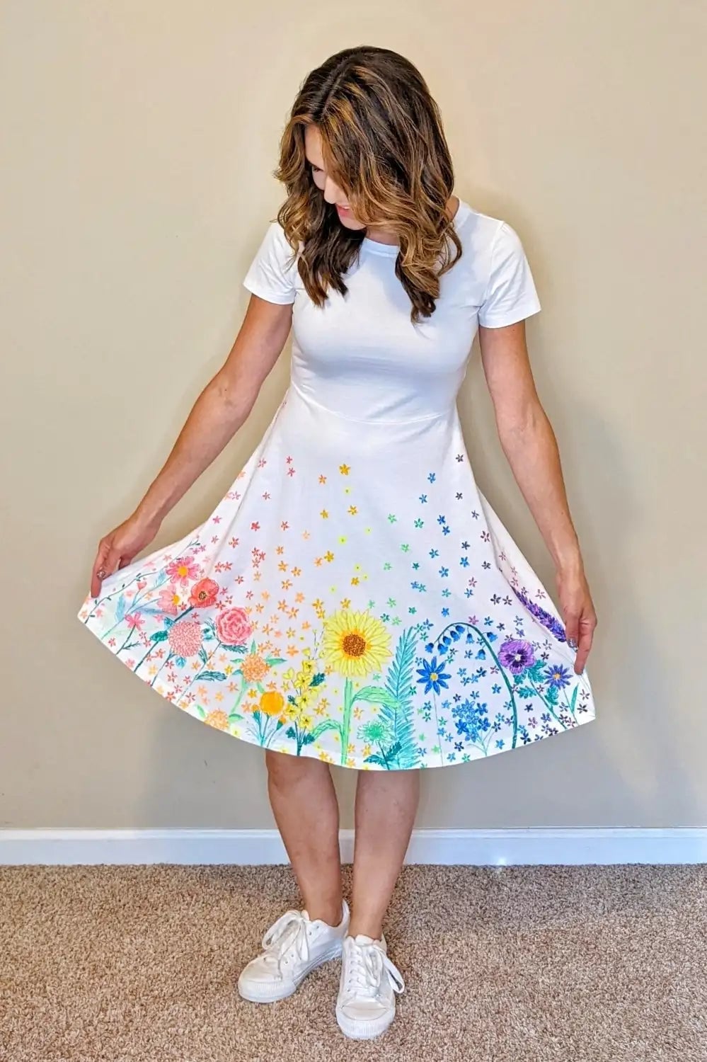 White Doodle Floral Print T-Shirt Dress White Doodle Floral Print T-Shirt Dress — DIY Dress Designs