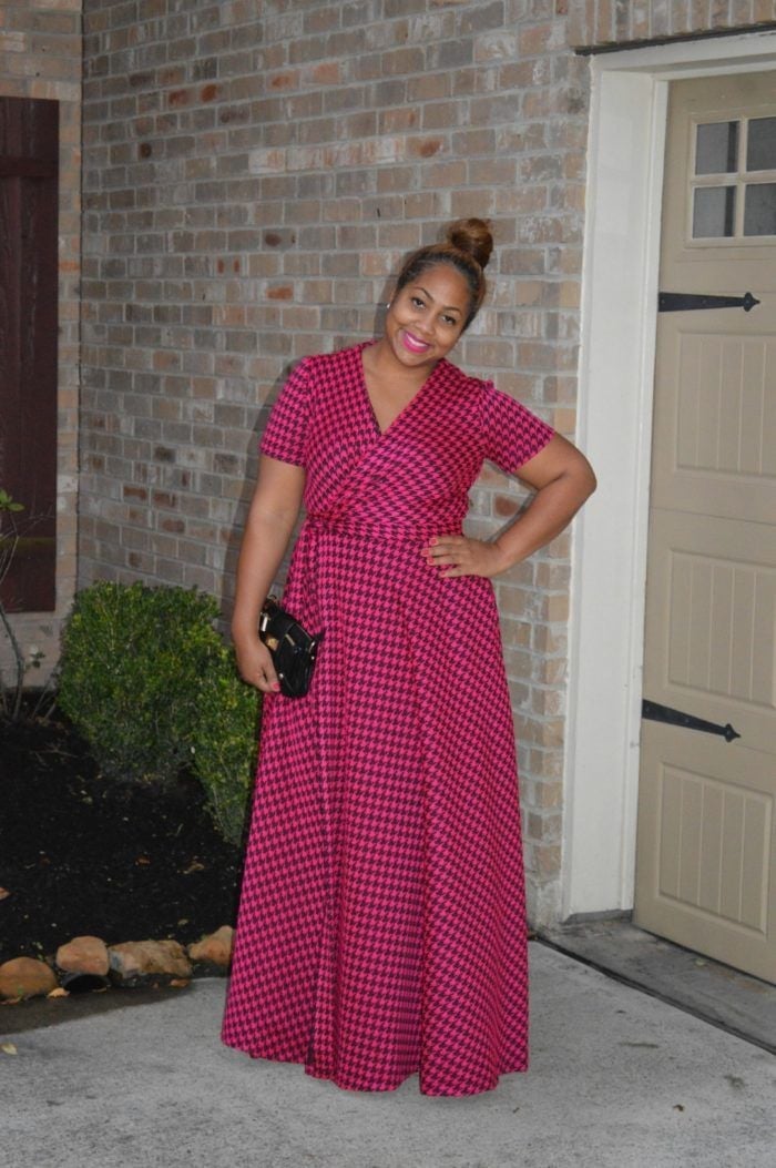 Hot Pink and Black Houndstooth Maxi Wrap Dress Hot Pink and Black Houndstooth Maxi Wrap Dress — DIY Dress Designs
