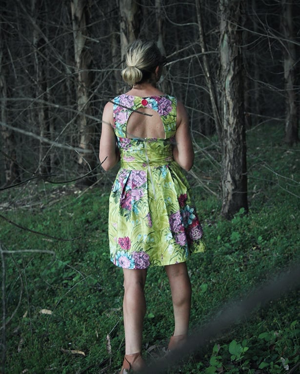 Green Floral Print A-Line Dress with Open Back Green Floral Print A-Line Dress with Open Back — DIY Dress Designs