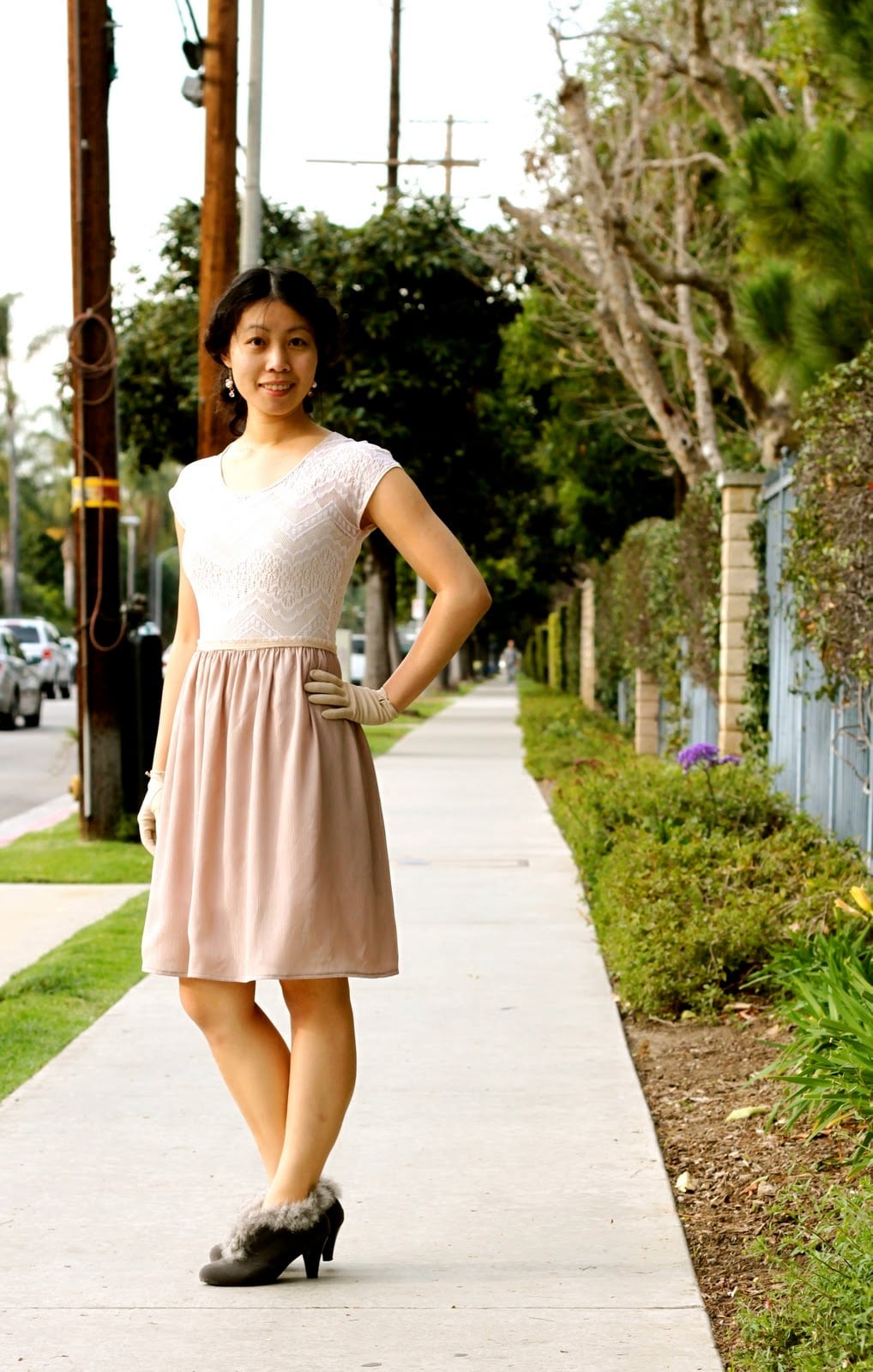 Pale Pink Midi Dress with Cream Lace Top Pale Pink Midi Dress with Cream Lace Top — DIY Dress Designs