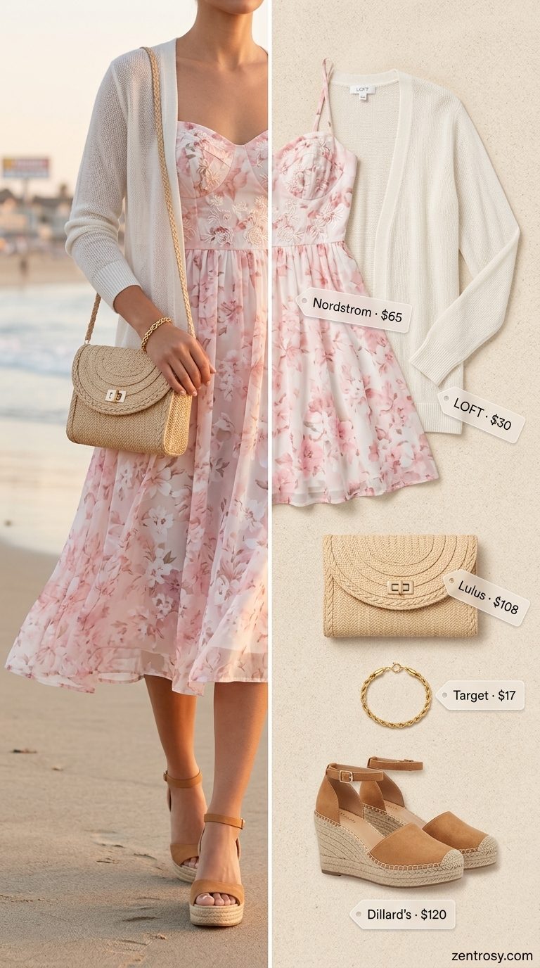 Pastel pink floral sundress with espadrilles for easy every day summer outfits for women 2026.