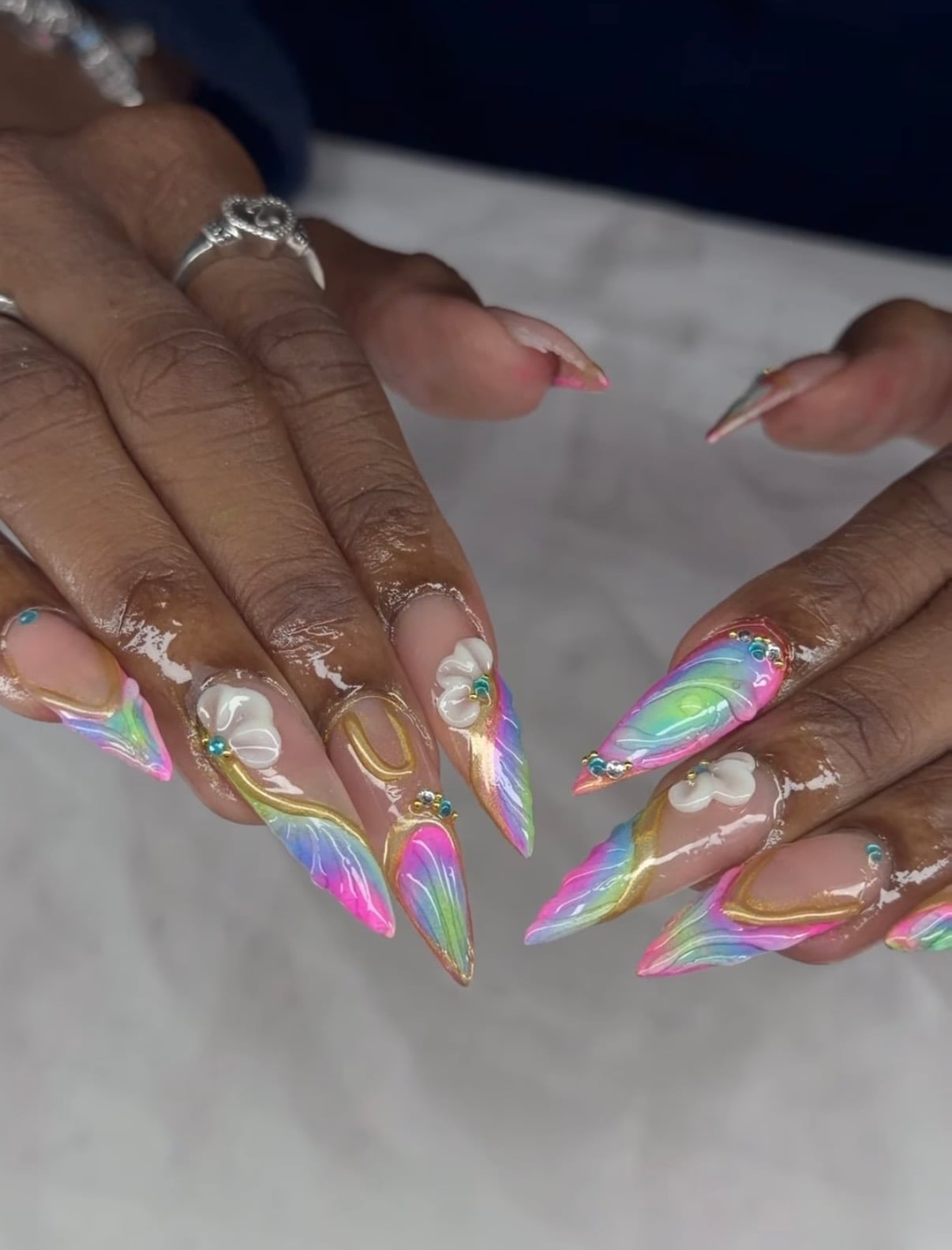Pastel Rainbow Chrome Short Almond Pastel Rainbow Chrome Short Almond — Easy Unicorn Nails