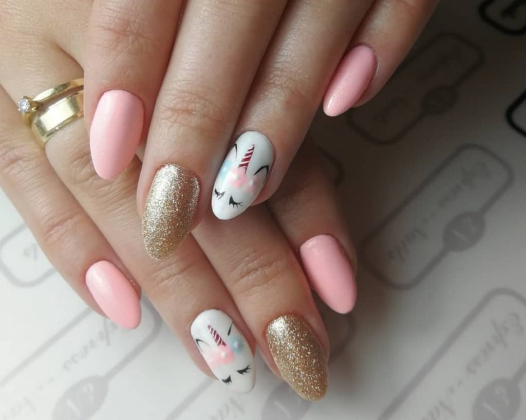 Matte Pink Unicorn Face Glitter Nails Matte Pink Unicorn Face Glitter Nails — Easy Unicorn Nails