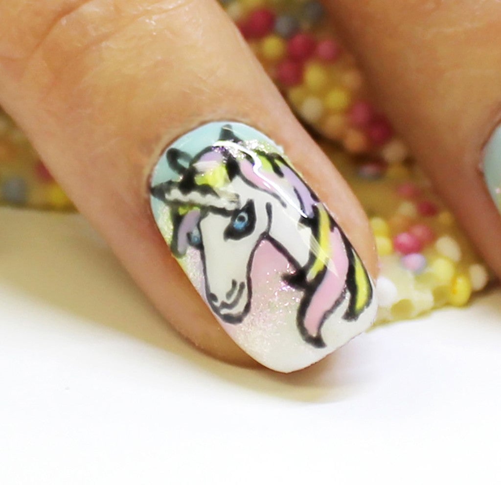 Hand-Painted Unicorn Oval Nails Hand-Painted Unicorn Oval Nails — Easy Unicorn Nails