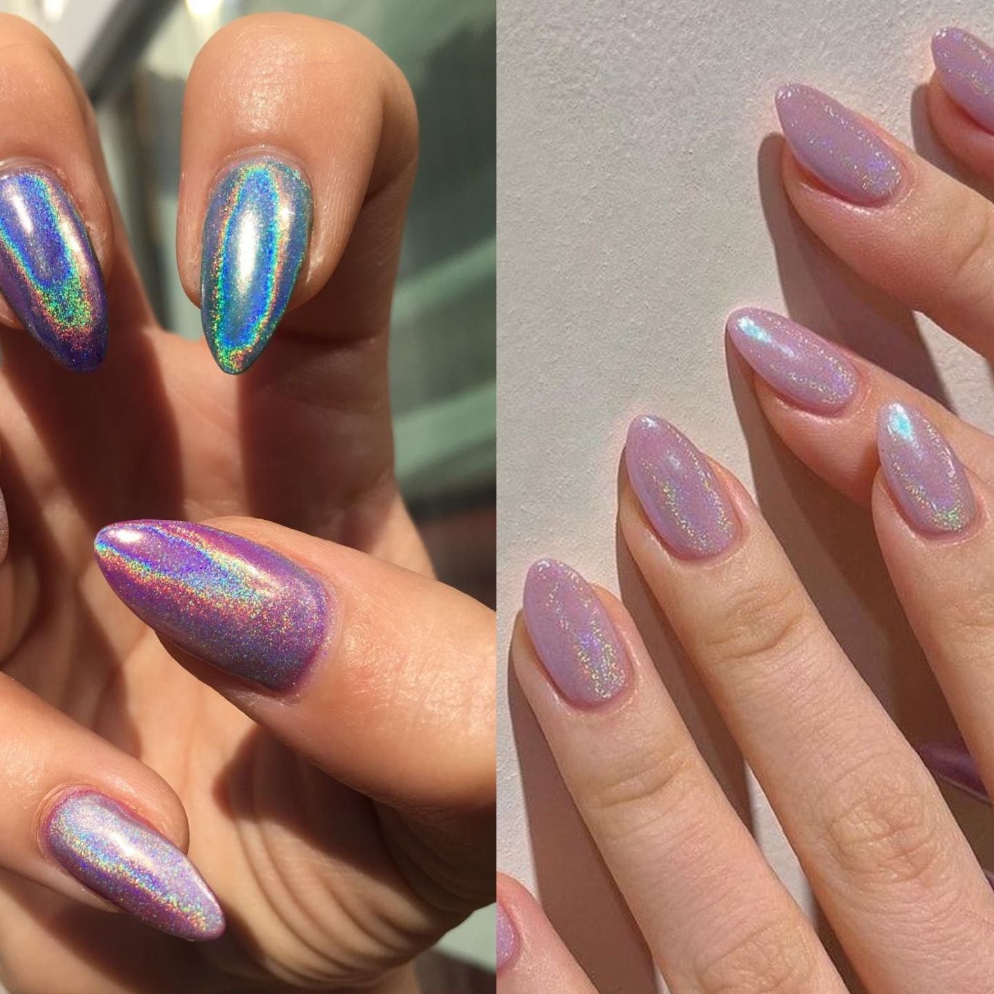 Holographic Chrome Short Almond Nails Holographic Chrome Short Almond Nails — Easy Unicorn Nails