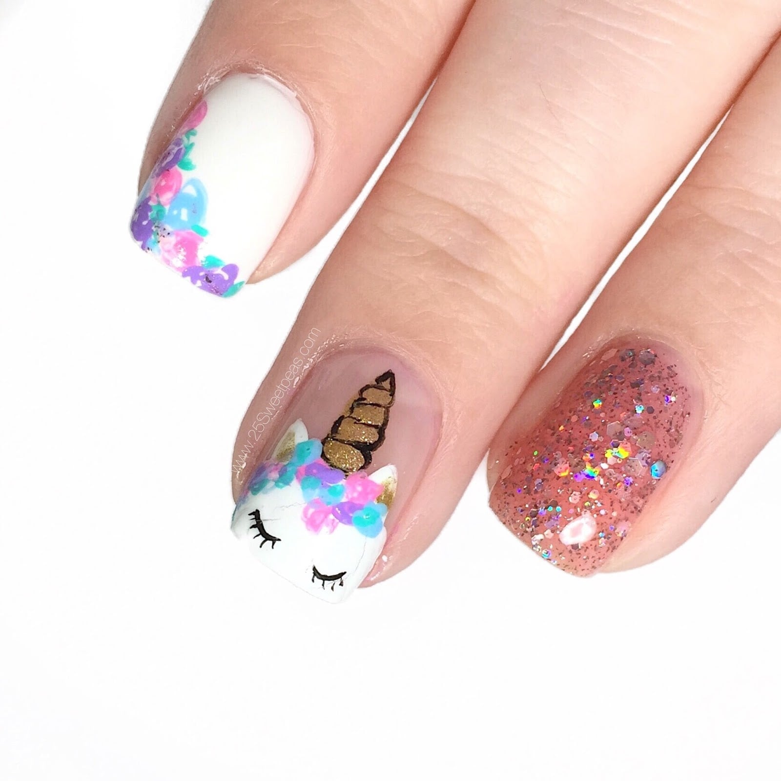 Unicorn Face Floral Glitter Soft Square Unicorn Face Floral Glitter Soft Square — Easy Unicorn Nails