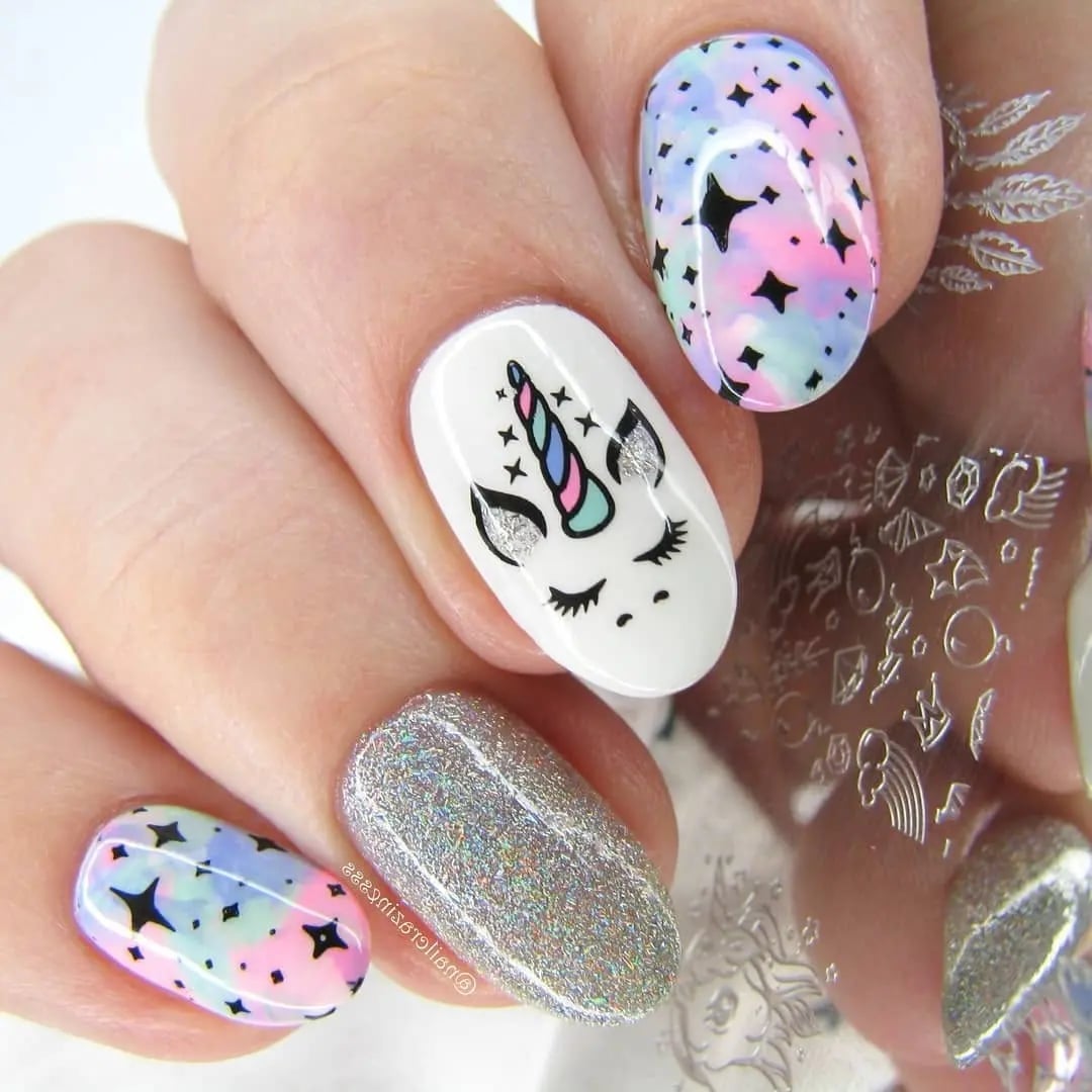 Unicorn Face Tie Dye Almond Nails Unicorn Face Tie Dye Almond Nails — Easy Unicorn Nails
