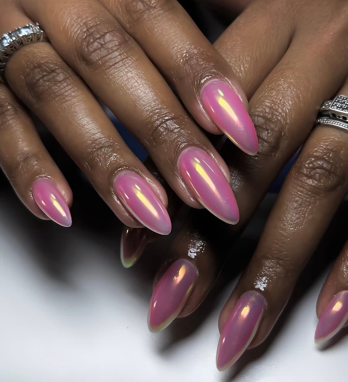 Pink Iridescent Chrome Almond Nails Pink Iridescent Chrome Almond Nails — Easy Unicorn Nails