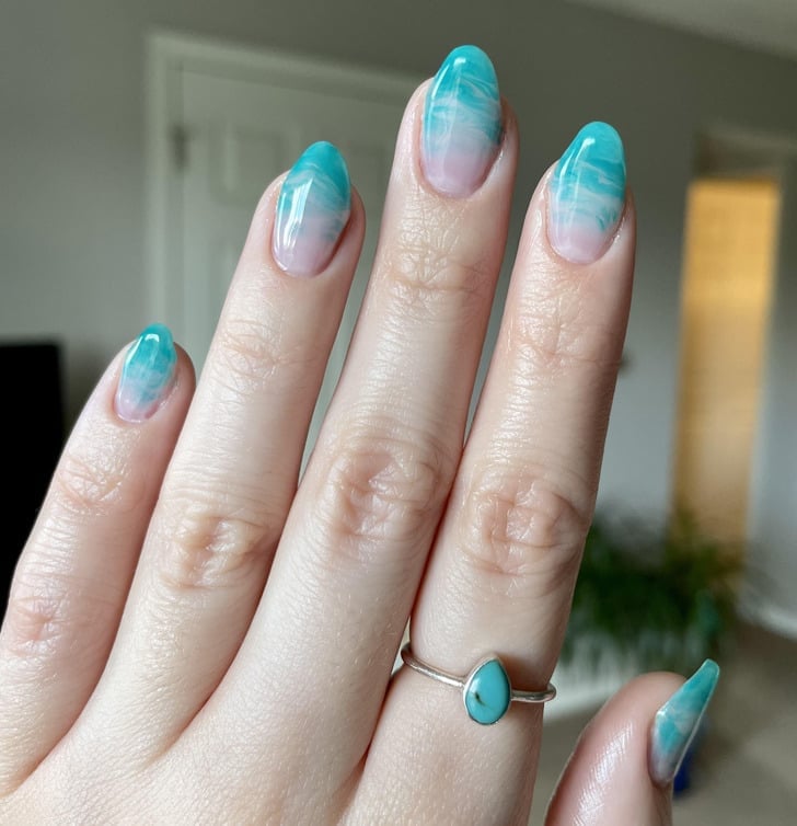 Medium Oval Pink To Teal Gradient Swirls — Easy Wave Nails