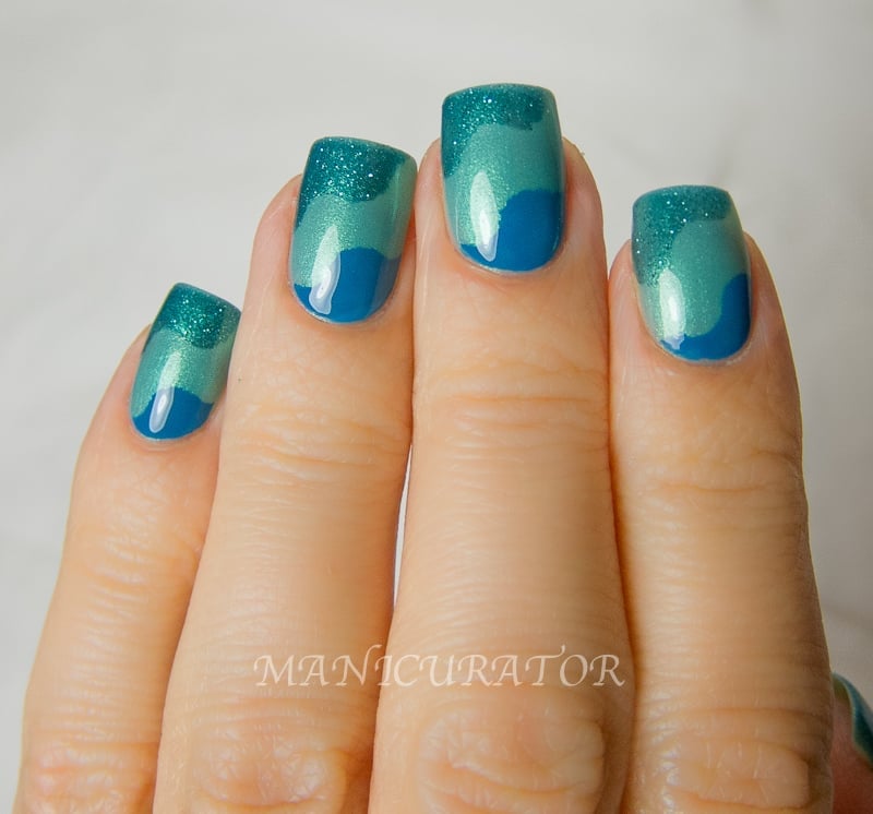 Medium Square Blue Teal Gradient Glitter Tips — Easy Wave Nails
