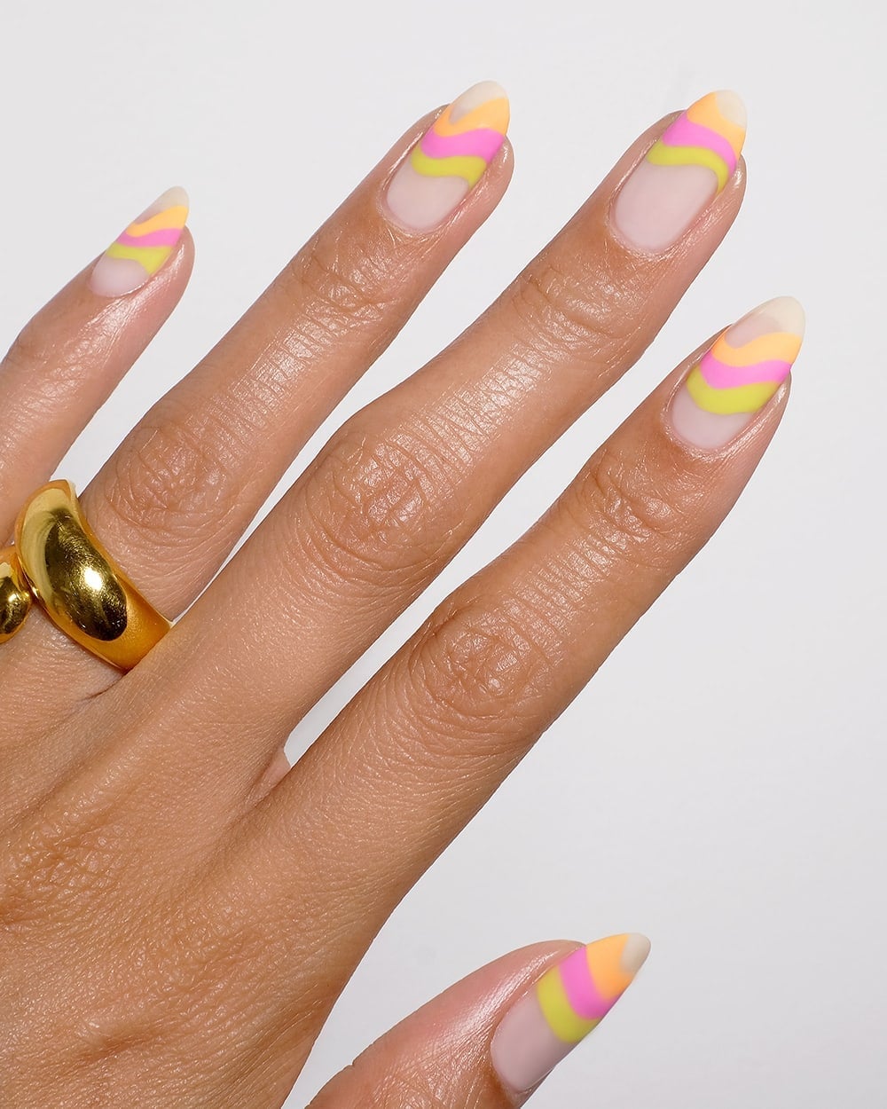Medium Almond Neon Wavy French Tips Matte — Easy Wave Nails