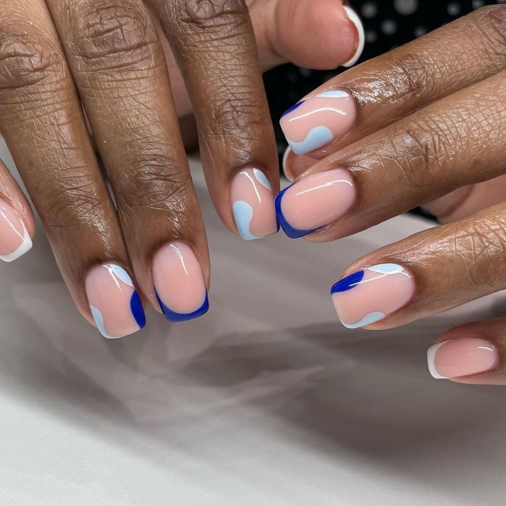Short Square Nude Abstract Wave Nails — Easy Wave Nails