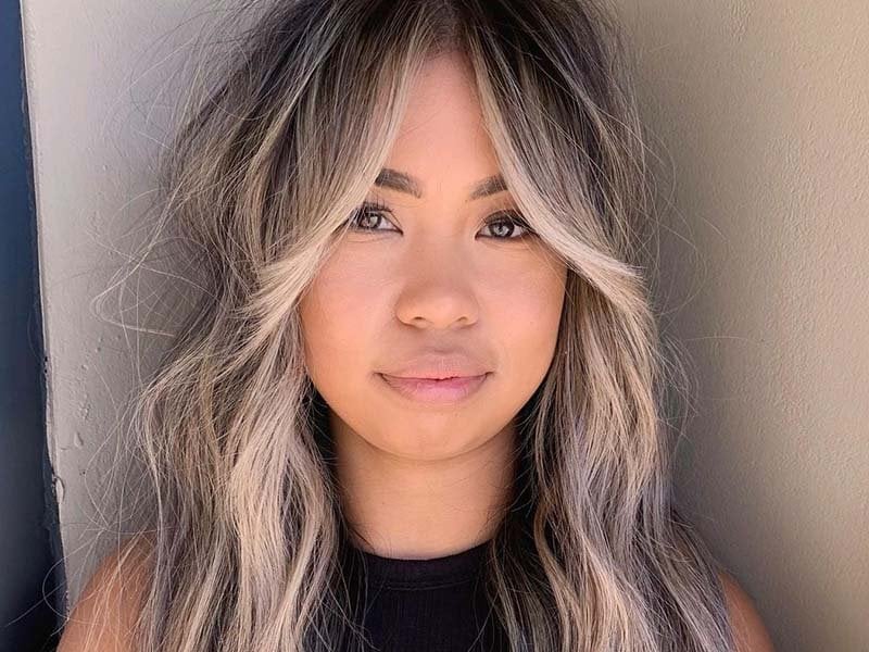 Mid-Back Air Dried With Ash Blonde Highlights — Easy Ways to Style Curtain Bangs