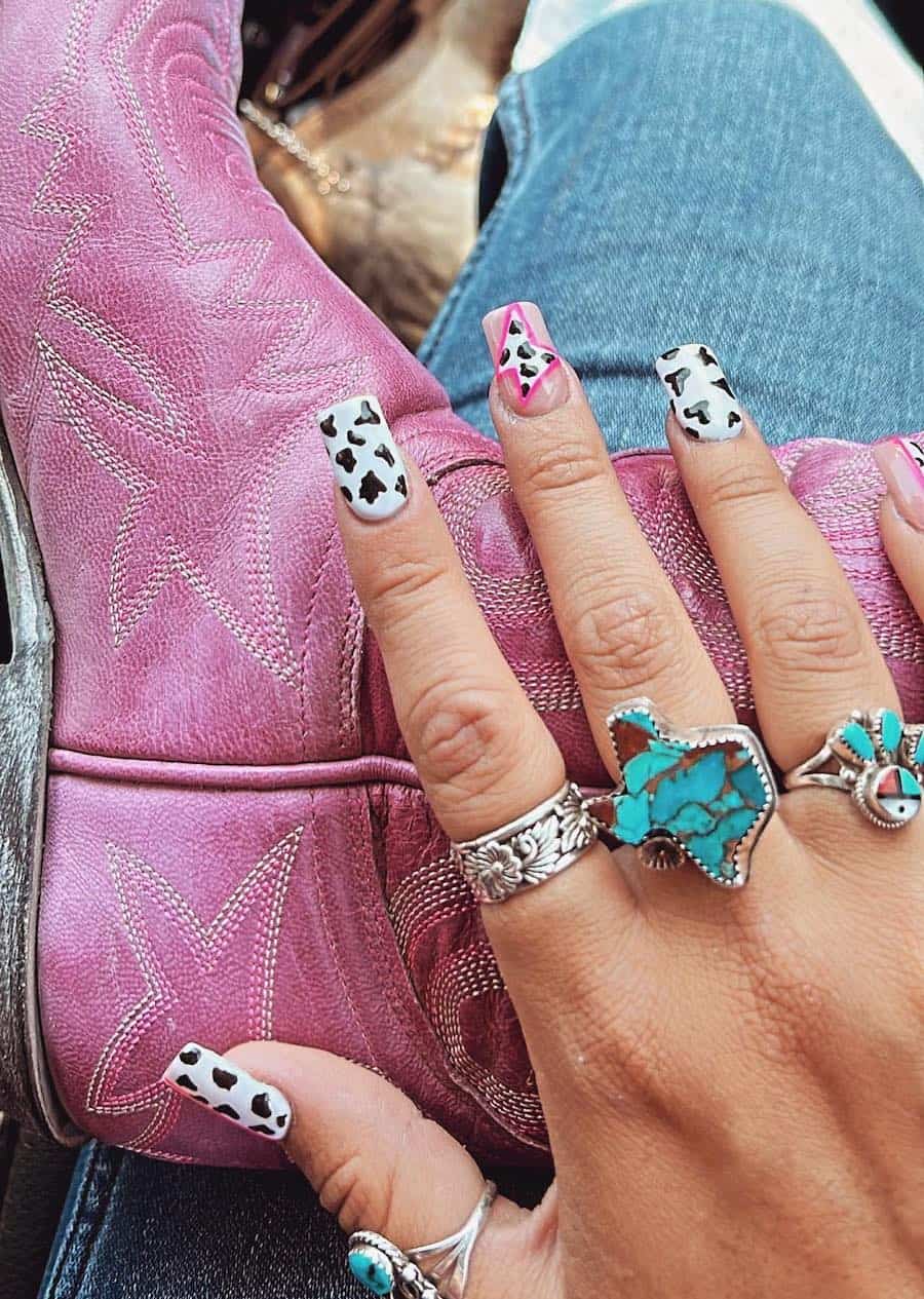Medium Square with Cow and Leopard Print Medium Square with Cow and Leopard Print — Easy Western Nails
