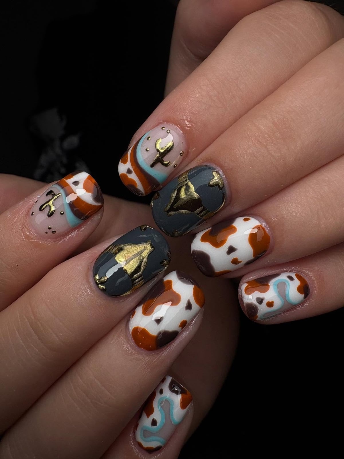 Medium Oval Paisley and Cow Print Medium Oval Paisley and Cow Print — Easy Western Nails