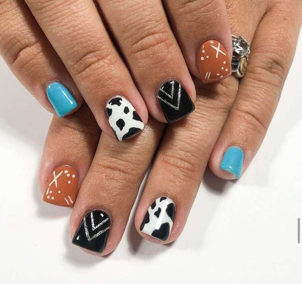 Short Square Mixed Western Patterns Short Square Mixed Western Patterns — Easy Western Nails