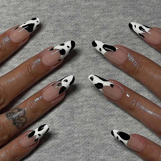 Long Stiletto with Cow Print Tips Long Stiletto with Cow Print Tips — Easy Western Nails