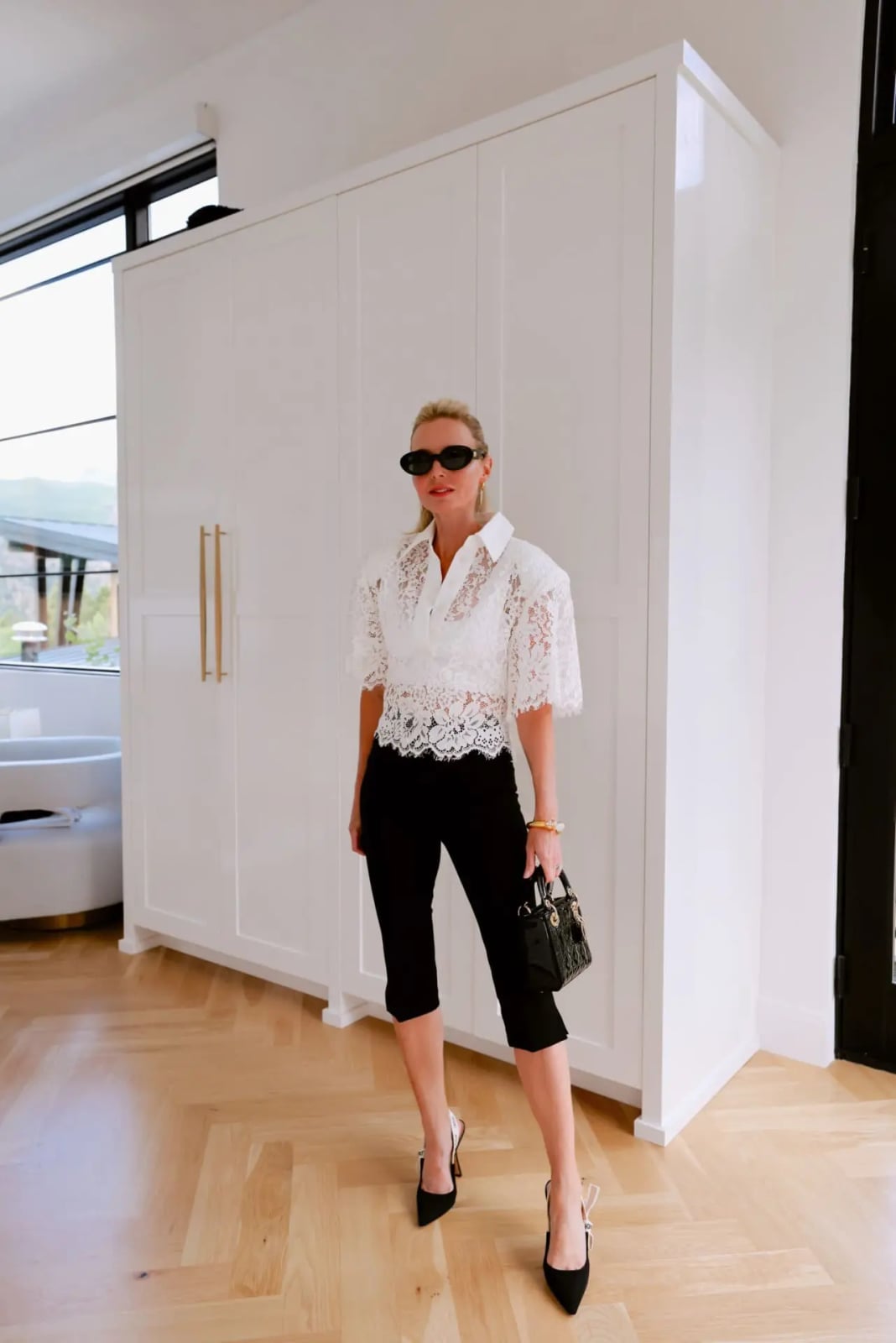 Black Capris with a White Lace Blouse — Elegant Black Capri Pants Outfit