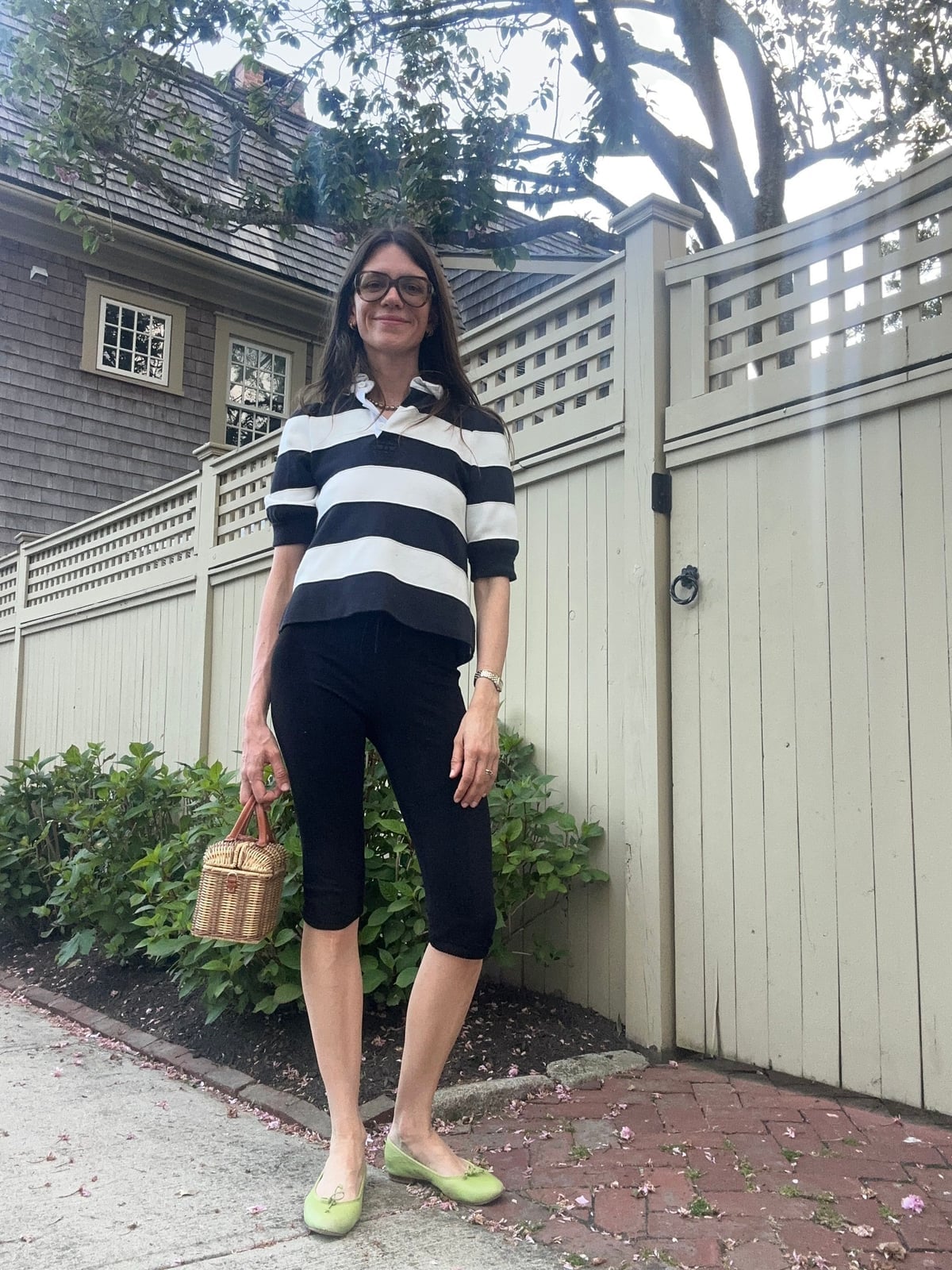 Black Capris with a Striped Polo Shirt — Elegant Black Capri Pants Outfit
