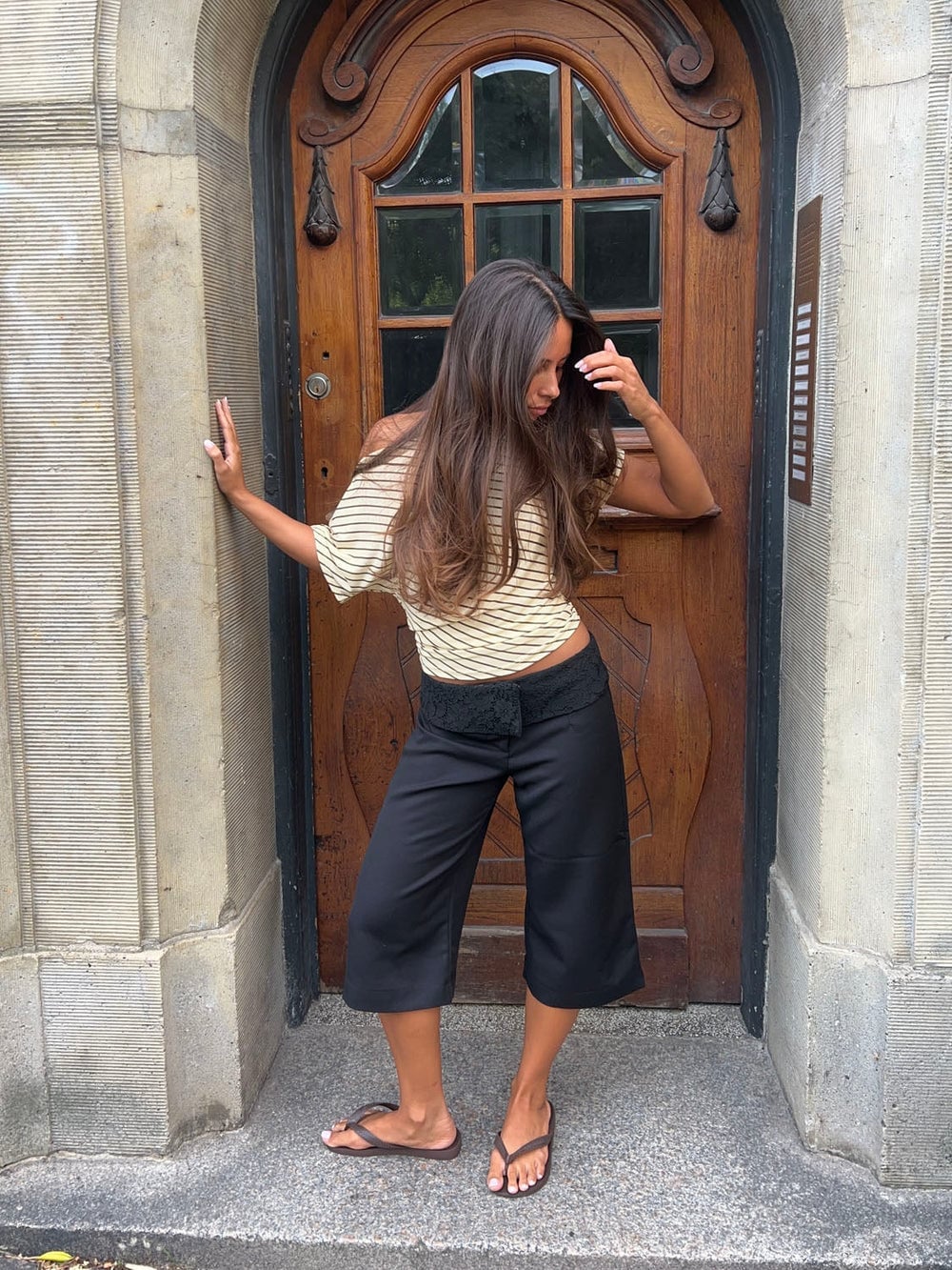 Wide Leg Black Capris with Lace Trim — Elegant Black Capri Pants Outfit