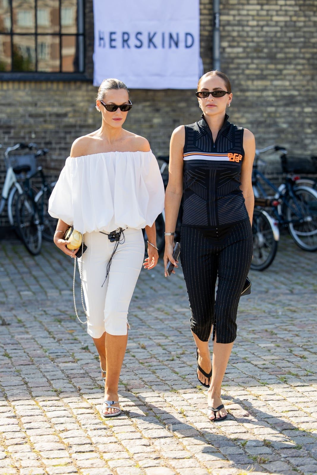 White Capris with Off-The-Shoulder Blouse and Black Belt — Elegant Black Capri Pants Outfit