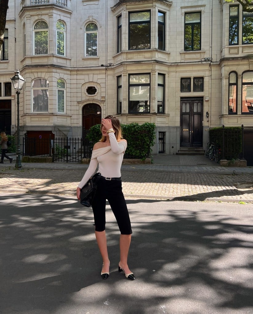 Black Capris with Cream Off-The-Shoulder Top — Elegant Black Capri Pants Outfit