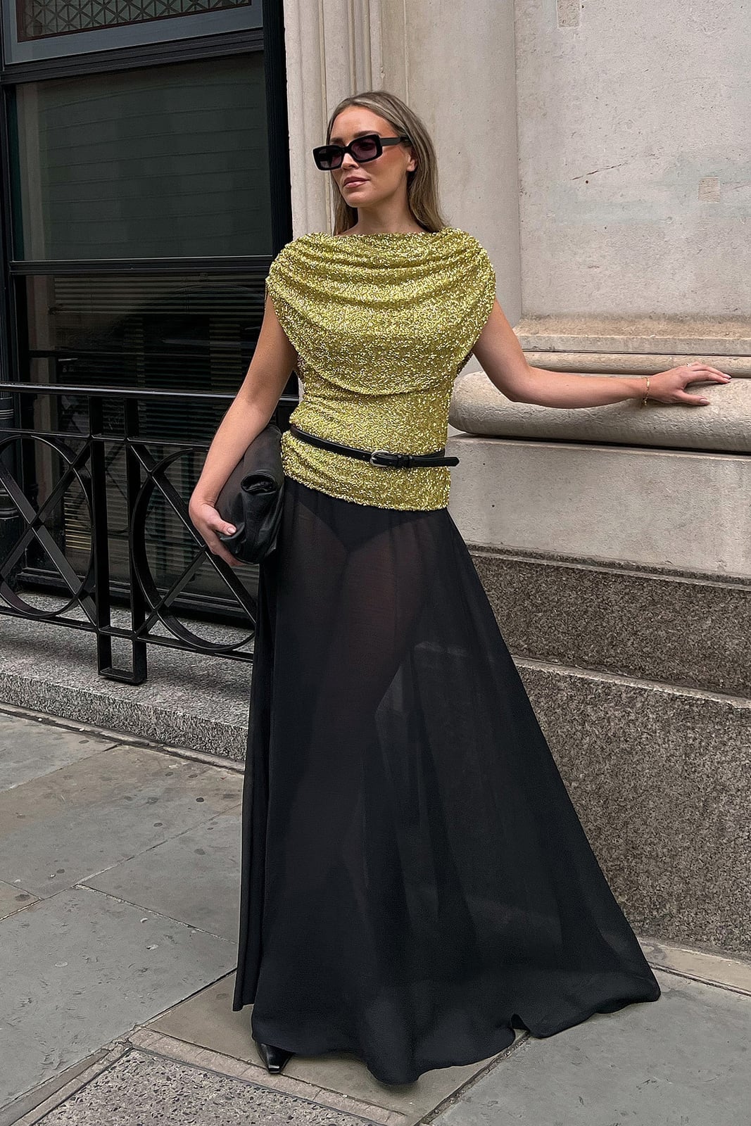 Sheer Maxi Skirt With Sequined Top Sheer Maxi Skirt With Sequined Top — Elegant Black Maxi Skirt Outfit